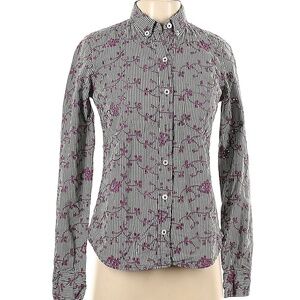 Anthropologie Odile Gingham  Embroidered Eyelet Button Down Top SZ 6